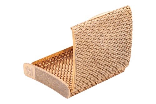 Lot A basket-weave cigarette case, of a curved...