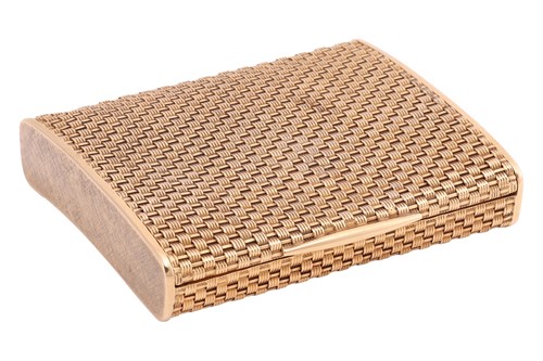 Lot A basket-weave cigarette case, of a curved...
