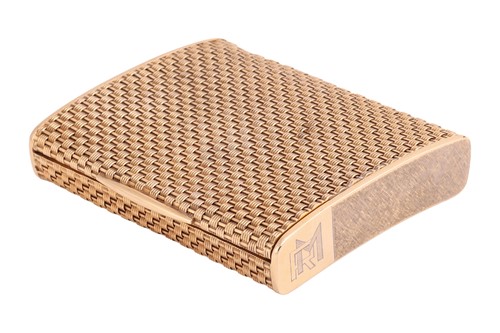 Lot A basket-weave cigarette case, of a curved...