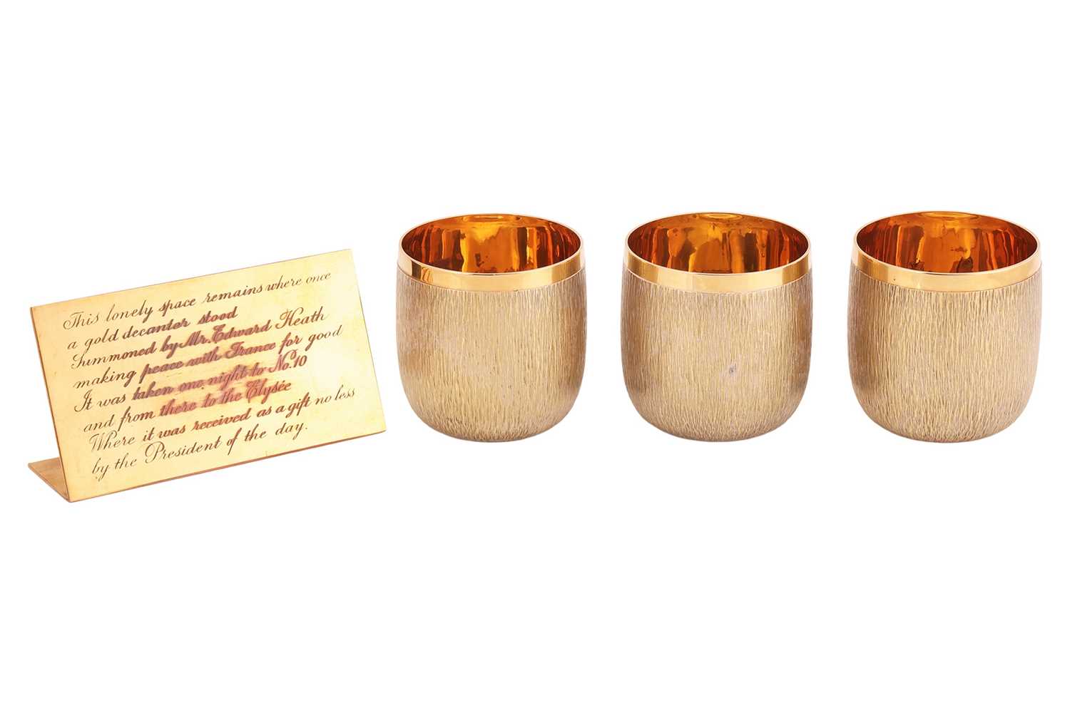 Lot Gerald Benney - three 18ct gold goblets and...