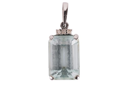 Lot An aquamarine and diamond pendant, the...
