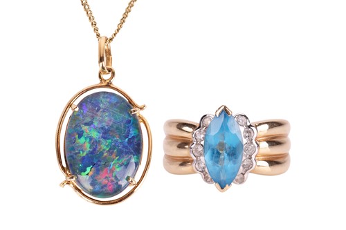 Lot 42 - A topaz and diamond ring and an opal triplet...