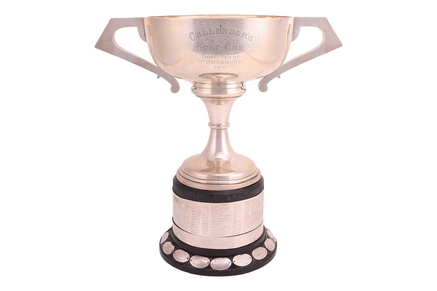 Lot 366 - An Art Deco twin-handled silver trophy cup,...