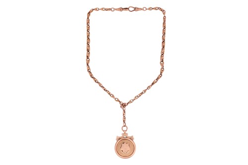 Lot 57 - A fob and chain, the fancy-link chain with...
