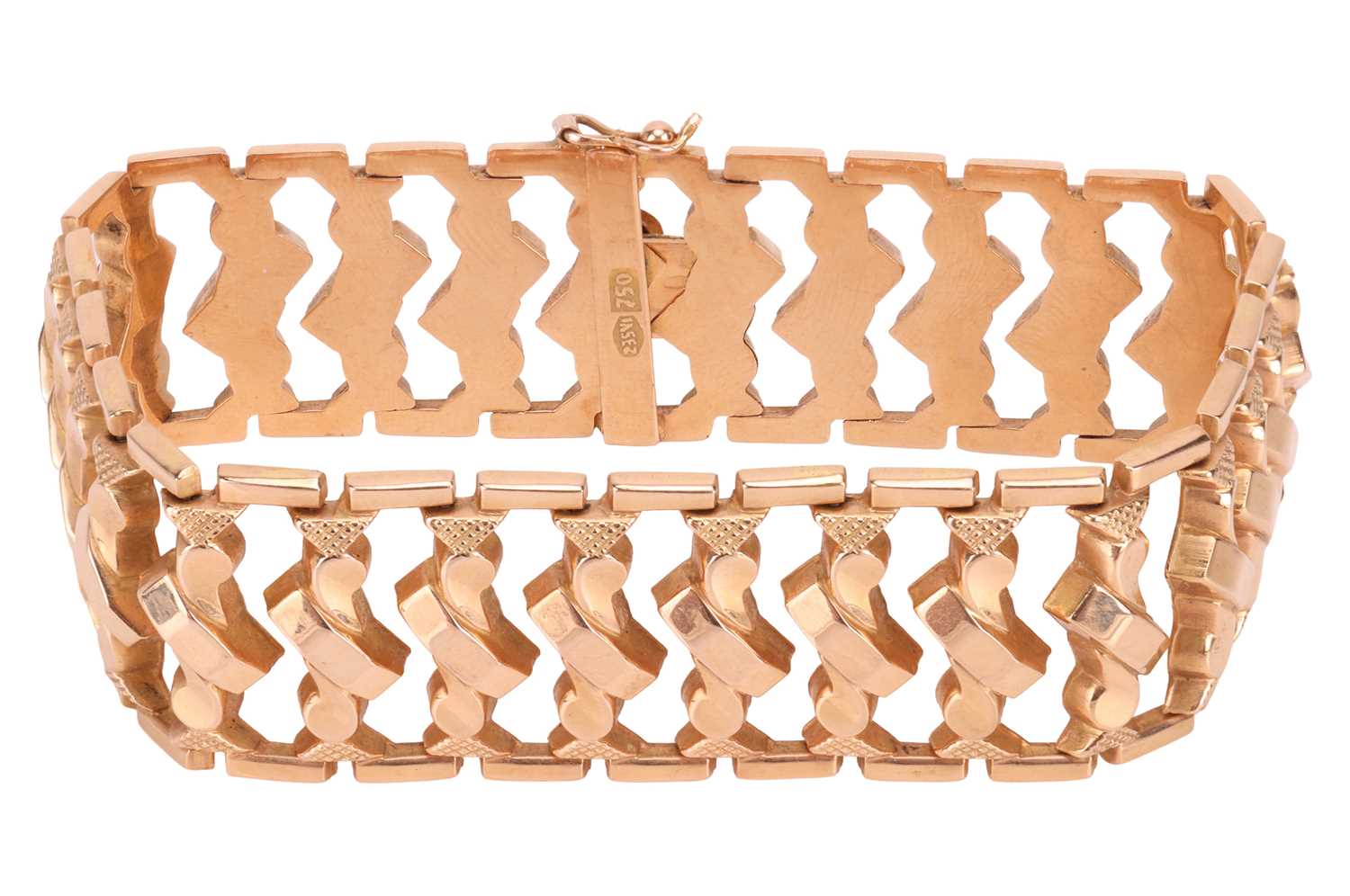 Lot An 18ct gold bracelet, consisting of wide...