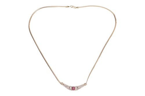 Lot 94 - A ruby and diamond necklace, the flat...