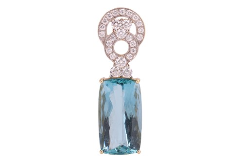 Lot An aquamarine and diamond pendant by Rocks &...