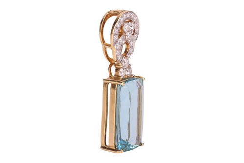 Lot An aquamarine and diamond pendant by Rocks &...