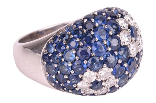 Lot A sapphire and diamond dress ring, of bombe...