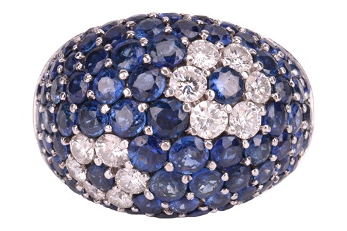 Lot A sapphire and diamond dress ring, of bombe...
