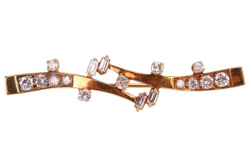 Lot 63 - A diamond set bar brooch, of modernist deisgn,...