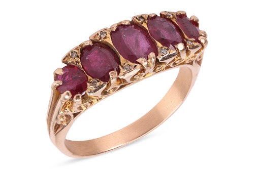 Lot 60 - A ruby and diamond ring, featuring five oval...