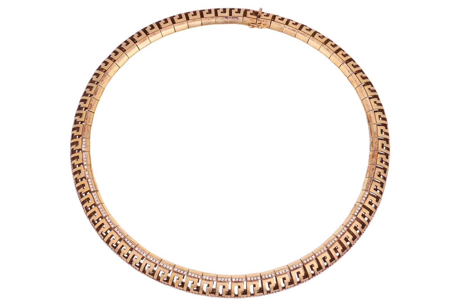 Lot A diamond-set Greek Key collar necklace, the...