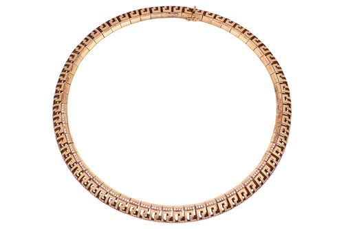 Lot A diamond-set Greek Key collar necklace, the...