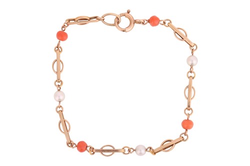 Lot 2 - A coral and pearl bracelet, the fancy links...