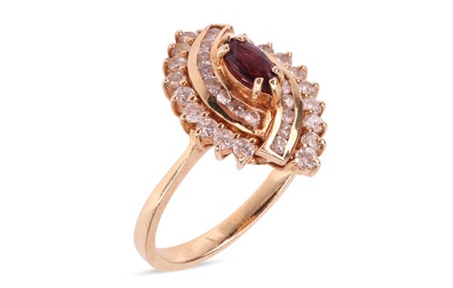 Lot 96 - A synthetic ruby and diamond ring, to the...