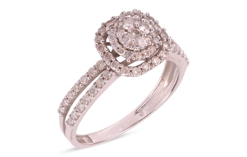 Lot 59 - A diamond cluster ring, of tiered design, claw-...