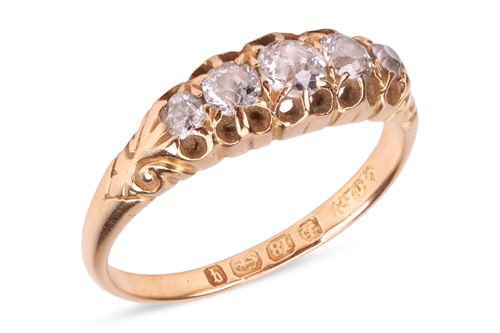 Lot 5 - A diamond five-stone ring, claw-set with...
