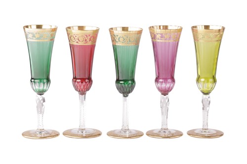 Lot Five Saint Louis 'Thistle' Champagne flutes,...