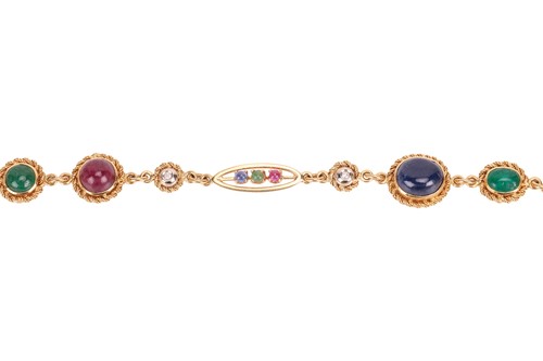 Lot A gem-set long necklace and matching bracelet,...