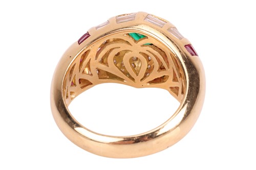 Lot 156 - An emerald, ruby and diamond ring, featuing a...