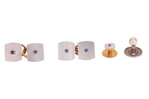 Lot 38 - A pair of sapphire-set rectangular cufflinks,...