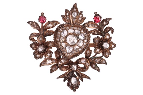 Lot 23 - A diamond-set sweetheart brooch, with central...