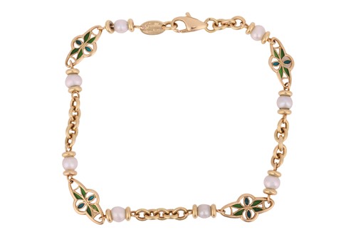 Lot 164 - A cultured pearl and enamel fancy link...