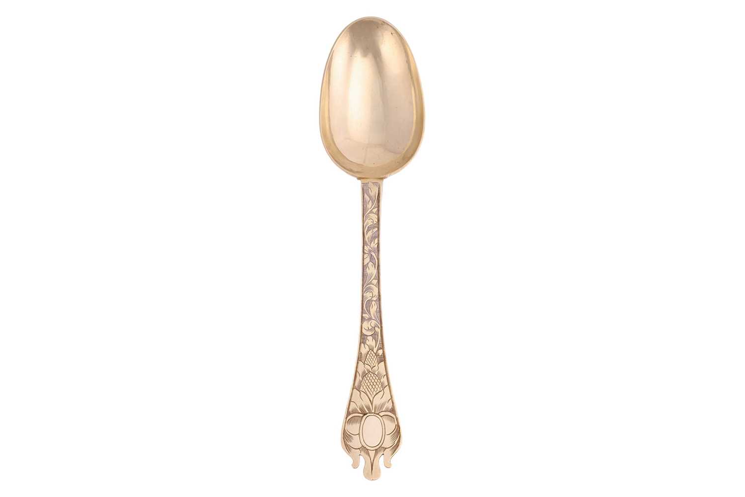 Lot A fine William and Mary silver gilt trefid...