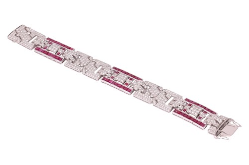 Lot A ruby and diamond Art Deco-style bracelet,...