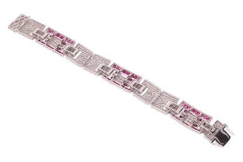 Lot A ruby and diamond Art Deco-style bracelet,...