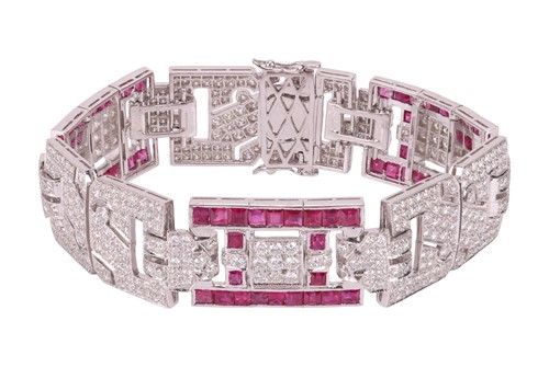 Lot A ruby and diamond Art Deco-style bracelet,...