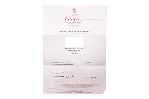 Lot 194 - Cartier - A 'LOVE' bangle in 18ct yellow gold,...