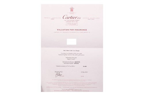 Lot 194 - Cartier - A 'LOVE' bangle in 18ct yellow gold,...