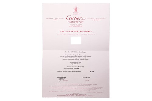Lot 196 - Cartier - A rainbow 'LOVE' bangle, featuring...