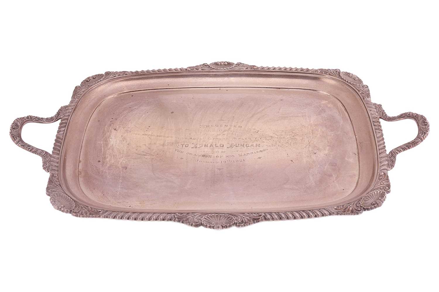 Lot 251 - A large two-handled silver presentation tray,...