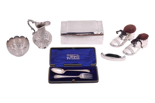 Lot 259 - A cased set of silver Christening fork and...