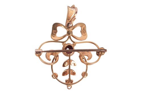 Lot An Edwardian pearl and tourmaline pendant,...