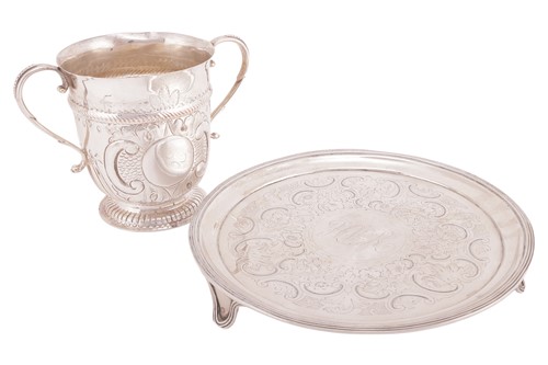 Lot 275 - A Continental white metal salver, of circular...