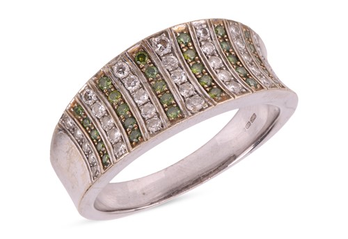 Lot 37 - A 14ct white and green diamond ring, set with...