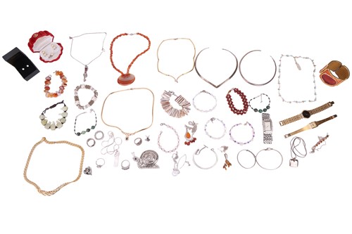 Lot 67 - A collection of silver and costume jewellery;...