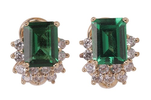Lot 161 - A pair of green paste and cubic zirconia...