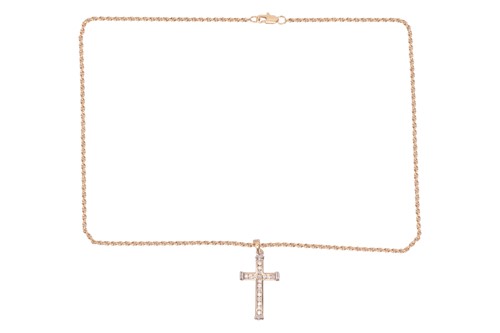 Lot 151 - A 9ct diamond crucifix pendant, chanel set...