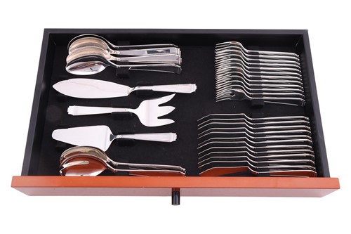 Lot 280 - A cased silver canteen of ‘Art Deco’ pattern...