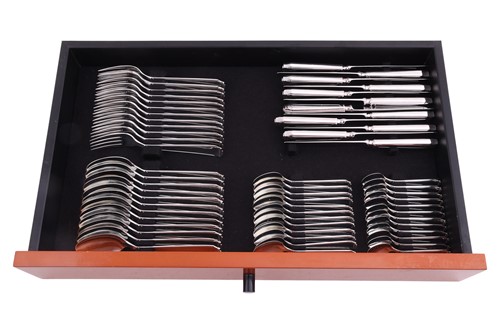 Lot 280 - A cased silver canteen of ‘Art Deco’ pattern...