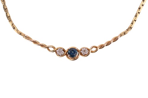 Lot 65 - Asapphire and diamond necklace, with an inky...