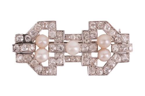 Lot 58 - An Art Deco diamond and natural pearl brooch,...