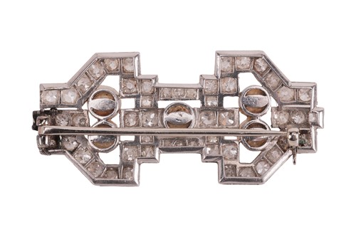 Lot 58 - An Art Deco diamond and natural pearl brooch,...
