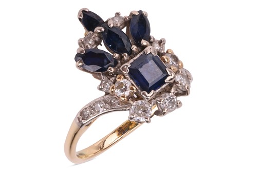 Lot 157 - A sapphire and diamond dress ring, set to the...
