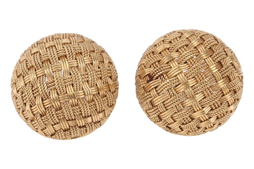 Lot 26 - A pair of button ear clips, of domed form,...